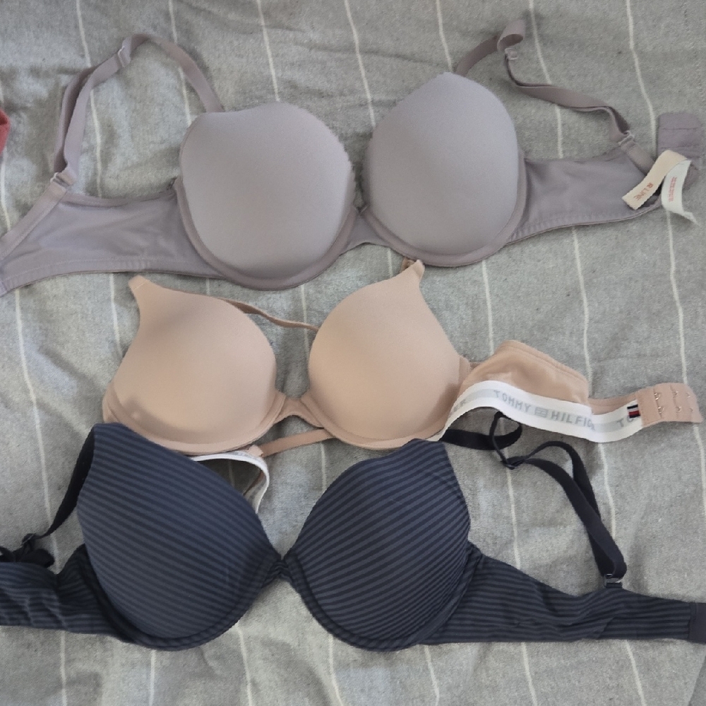 Tommy Hilfiger Three-Pack Bras in Mauve, Nude & Navy